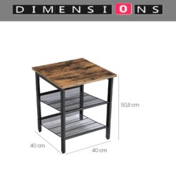 Rackhams Set of 2 Industrial Side Tables – Rustic Brown & Black Nightstands with Adjustable Mesh Shelves - thumbnail 3