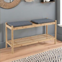 Rackhams Wooden Shoe Storage Bench With 2 Cushioned Seat - thumbnail 4