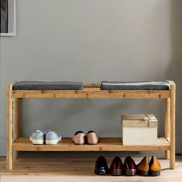 Rackhams Wooden Shoe Storage Bench With 2 Cushioned Seat - thumbnail 5