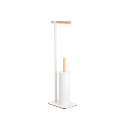Rackhams Sonata White & Bamboo Toilet Roll Holder & Toilet Brush Combination - thumbnail 3