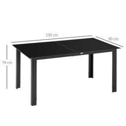 Rackhams Outdoor Dining Table for 6 Patio Table with Glass Tabletop Black - Black - Aluminium, Tempered Glass - 150L x 90W x 74H cm - thumbnail 5