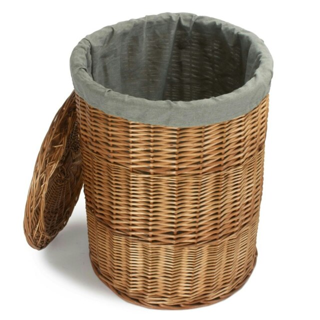 Rackhams Small Light Steamed Wicker Round Linen Basket with Grey Sage Lining - image 1