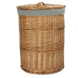 Rackhams Small Light Steamed Wicker Round Linen Basket with Grey Sage Lining - thumbnail 2