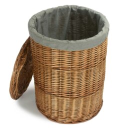 Rackhams Small Light Steamed Wicker Round Linen Basket with Grey Sage Lining