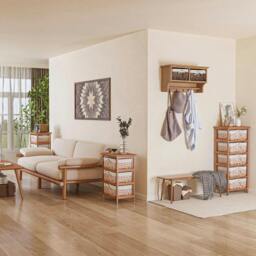 Rackhams Entryway Coat Rack Wall Mounted Shelf w/ 2 Corn Husk Baskets and Hooks, Brown - Brown - thumbnail 2