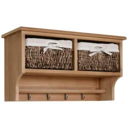 Rackhams Entryway Coat Rack Wall Mounted Shelf w/ 2 Corn Husk Baskets and Hooks, Brown - Brown - thumbnail 1