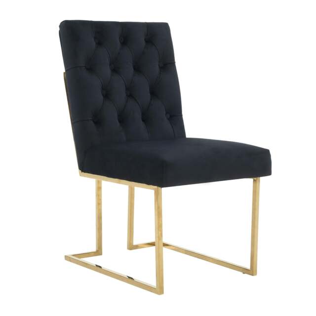Rackhams Single Siena Luxury Tufted Velvet Dining Chair with Gold Frame & Legs - Modern Upholstered Accent Chair - Velvet - Black - Modern - image 1