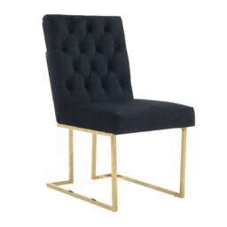 Rackhams Single Siena Luxury Tufted Velvet Dining Chair with Gold Frame & Legs - Modern Upholstered Accent Chair - Velvet - Black - Modern - thumbnail 2