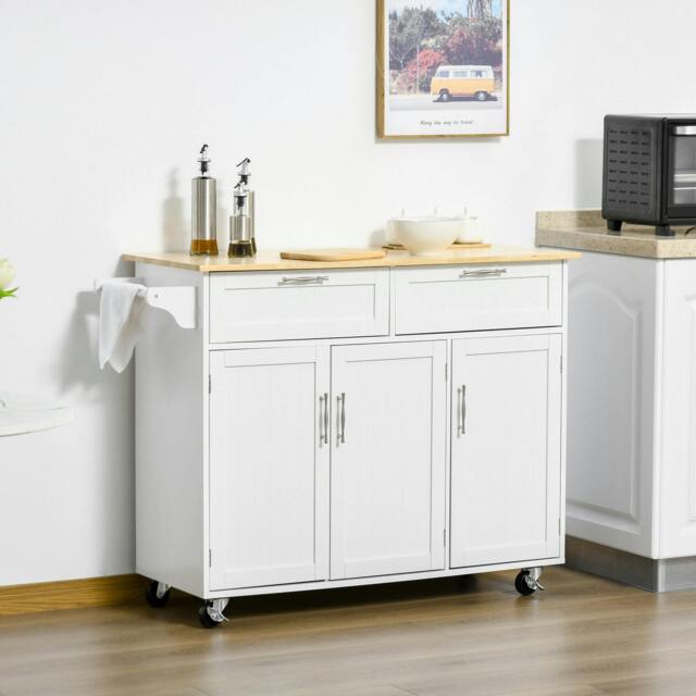 Rackhams Kitchen Island Utility Cart, with 2 Storage Drawers Dining Room White - image 1