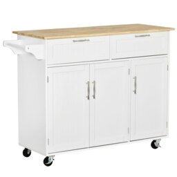 Rackhams Kitchen Island Utility Cart, with 2 Storage Drawers Dining Room White