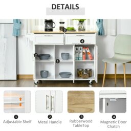 Rackhams Kitchen Island Utility Cart, with 2 Storage Drawers Dining Room White - thumbnail 5