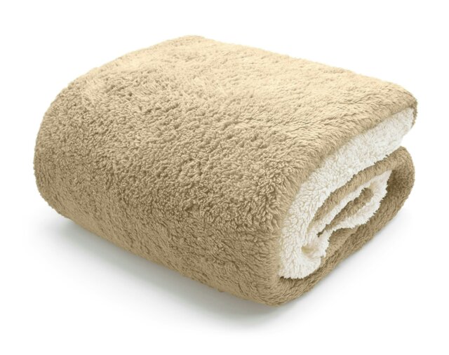 Rackhams Teddy Two Tone Fluffy and Warm Fleece Duvet Cover Set - Cream - Super King
