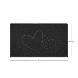 "Rackhams ""Double Heart"" Embossed Loofah Textured Spaghetti Doormat - Black - 75cm x 44cm - Yes (Suitable for Indoors)" - thumbnail 1