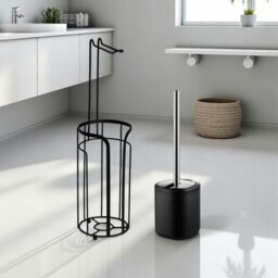 Rackhams Black Bathroom Accessory Set Toilet Roll Holder and Toilet Brush