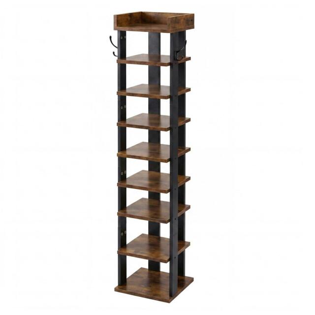 Rackhams Shoe Rack Storage Organiser 9 Tier Industrial Shoe Shelf Adjustable Brown - image 1
