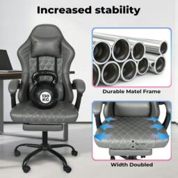 Rackhams Office Desk Chair PU Gaming Recliner Adjustable Height Swivel Grey - thumbnail 6