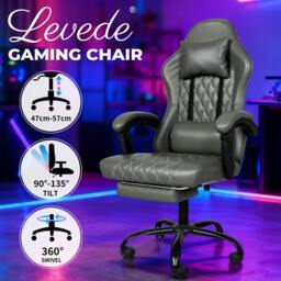 Rackhams Office Desk Chair PU Gaming Recliner Adjustable Height Swivel Grey - thumbnail 2