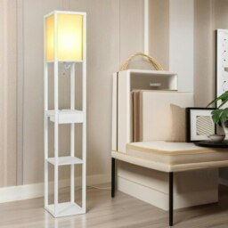 Rackhams Modern Floor Lamp With 3 Shelves and USB Ports Grey