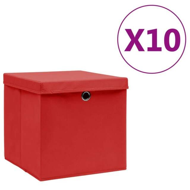 Rackhams Storage Boxes with Covers 10 pcs 28x28x28 cm Red