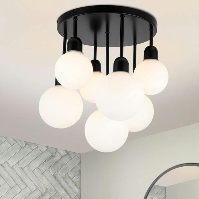 Rackhams Broome Bathroom 7 Light Opal Glass Ceiling Light - Matt Black - image 1