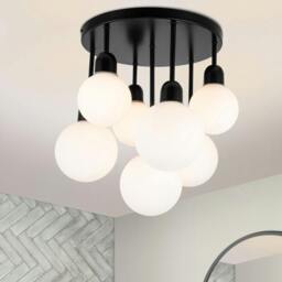 Rackhams Broome Bathroom 7 Light Opal Glass Ceiling Light - Matt Black