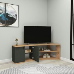 "Rackhams Corner TV Stand Reversible Entertainment Center for TVs up to 60""-Dion - Atlantic Pine & Anthracite" - thumbnail 5