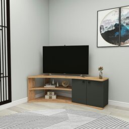 "Rackhams Corner TV Stand Reversible Entertainment Center for TVs up to 60""-Dion - Atlantic Pine & Anthracite" - thumbnail 6