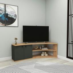 "Rackhams Corner TV Stand Reversible Entertainment Center for TVs up to 60""-Dion - Atlantic Pine & Anthracite"