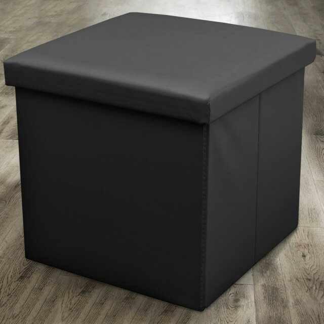 Rackhams Faux Leather Storage Ottoman - 38cm X 38cm Foldable - Black - image 1