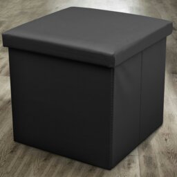 Rackhams Faux Leather Storage Ottoman - 38cm X 38cm Foldable - Black - thumbnail 1