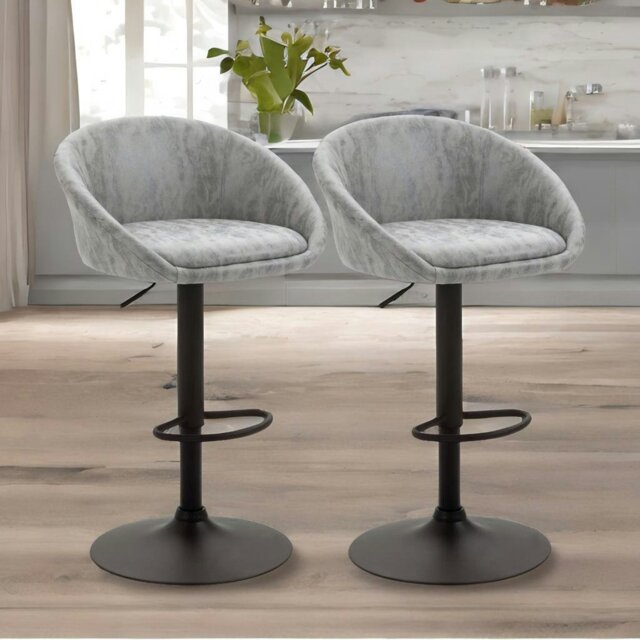 Rackhams 2PC Height Adjustable 360 Swivel Bar Stools Set With Backrest Light Grey - image 1