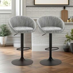 Rackhams 2PC Height Adjustable 360 Swivel Bar Stools Set With Backrest Light Grey - thumbnail 6