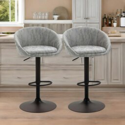 Rackhams 2PC Height Adjustable 360 Swivel Bar Stools Set With Backrest Light Grey - thumbnail 5