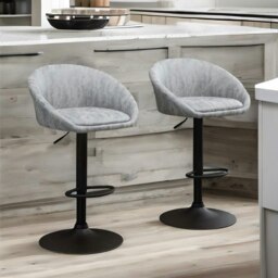 Rackhams 2PC Height Adjustable 360 Swivel Bar Stools Set With Backrest Light Grey - thumbnail 3