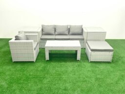 Rackhams Outdoor Rattan Garden Furniture Set with Grey Cushions Luxury 5 Seater with Chair and Coffee Table For Conservatory,Patio