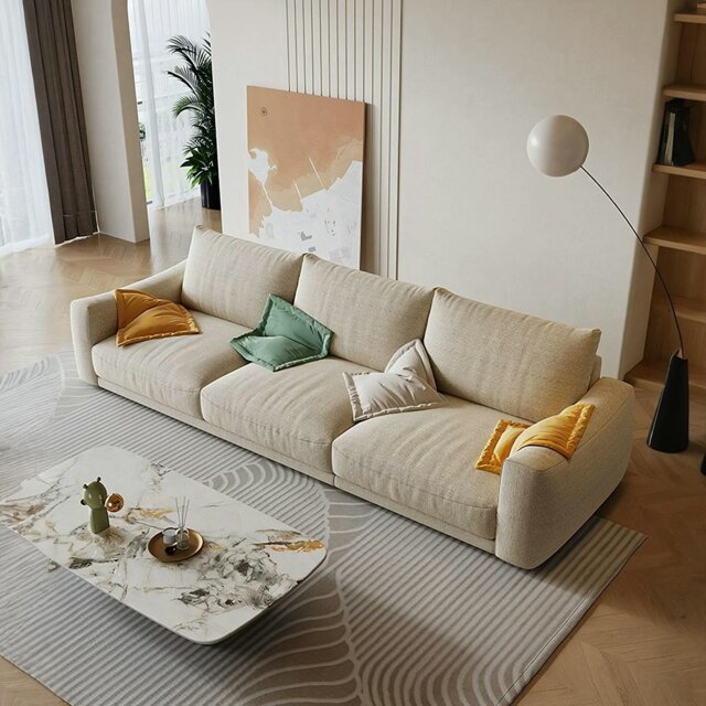 Rackhams Caleb Modern Two Seater, Three Seater, Four Seater Sofa, Cotton Linen - Beige - Two Seater 190cm - image 1