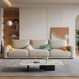 Rackhams Caleb Modern Two Seater, Three Seater, Four Seater Sofa, Cotton Linen - Beige - Two Seater 190cm - thumbnail 2