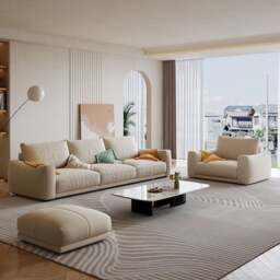 Rackhams Caleb Modern Two Seater, Three Seater, Four Seater Sofa, Cotton Linen - Beige - Two Seater 190cm - thumbnail 3