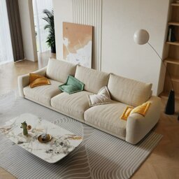 Rackhams Caleb Modern Two Seater, Three Seater, Four Seater Sofa, Cotton Linen - Beige - Two Seater 190cm - thumbnail 1