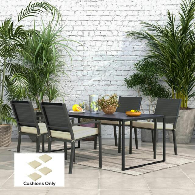Rackhams Set of 4 Outdoor Seat Cushion with Ties, for Patio Furniture, Beige - Beige - 51L x 51W x 8H cm - image 1