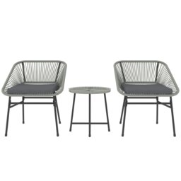 Rackhams Rattan Bistro Set, Small Balcony Furniture with Cushion, Light Grey - thumbnail 3