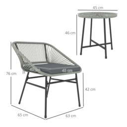 Rackhams Rattan Bistro Set, Small Balcony Furniture with Cushion, Light Grey - thumbnail 6