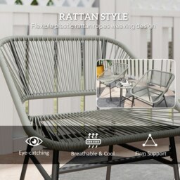 Rackhams Rattan Bistro Set, Small Balcony Furniture with Cushion, Light Grey - thumbnail 5