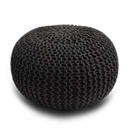 Rackhams Knitted Pouffe Chunky Round Footstool Ottoman 100% Cotton - Black - thumbnail 1