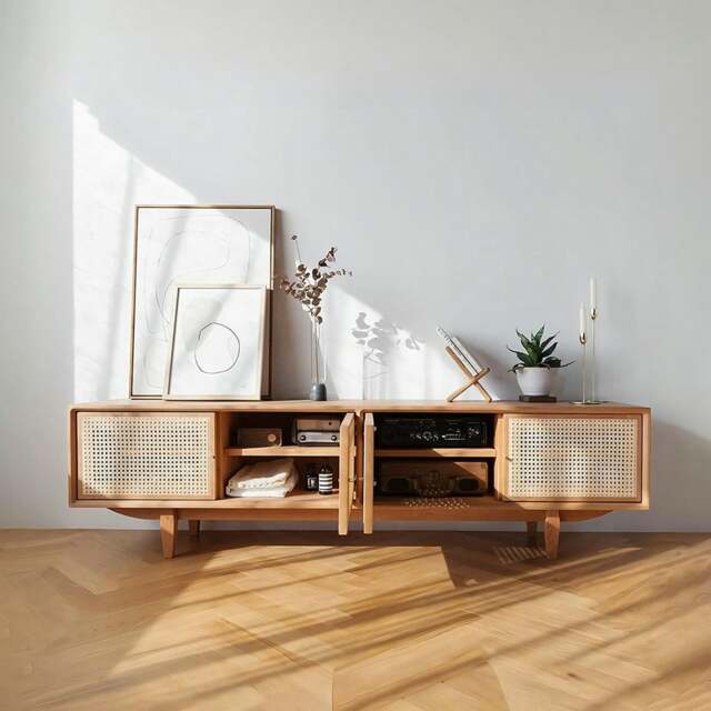 Rackhams Pavia TV Stand, Rattan & Oak - 160cm - image 1