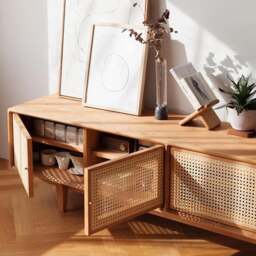 Rackhams Pavia TV Stand, Rattan & Oak - 160cm - thumbnail 4