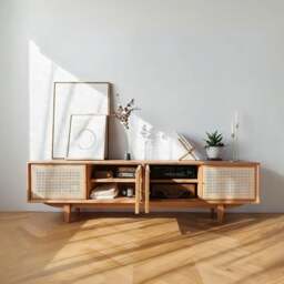Rackhams Pavia TV Stand, Rattan & Oak - 160cm - thumbnail 1