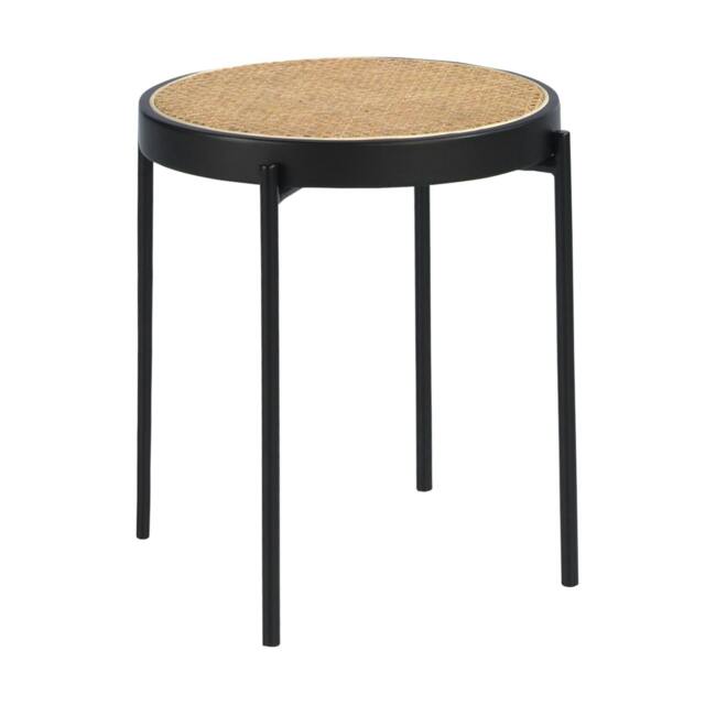 Rackhams Round Corner Table Rattan, Black Wood and Black Steel 2109 - image 1