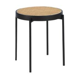 Rackhams Round Corner Table Rattan, Black Wood and Black Steel 2109 - thumbnail 1