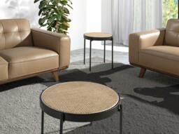 Rackhams Round Corner Table Rattan, Black Wood and Black Steel 2109 - thumbnail 3